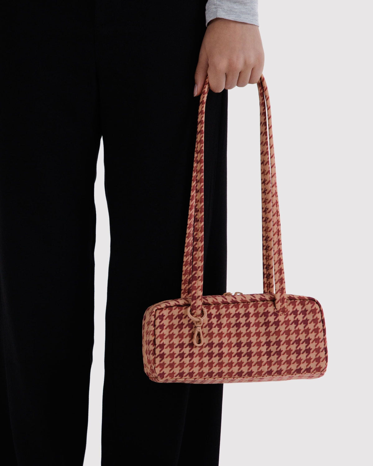 Small Nylon Bowler Bag - Tan Houndstooth