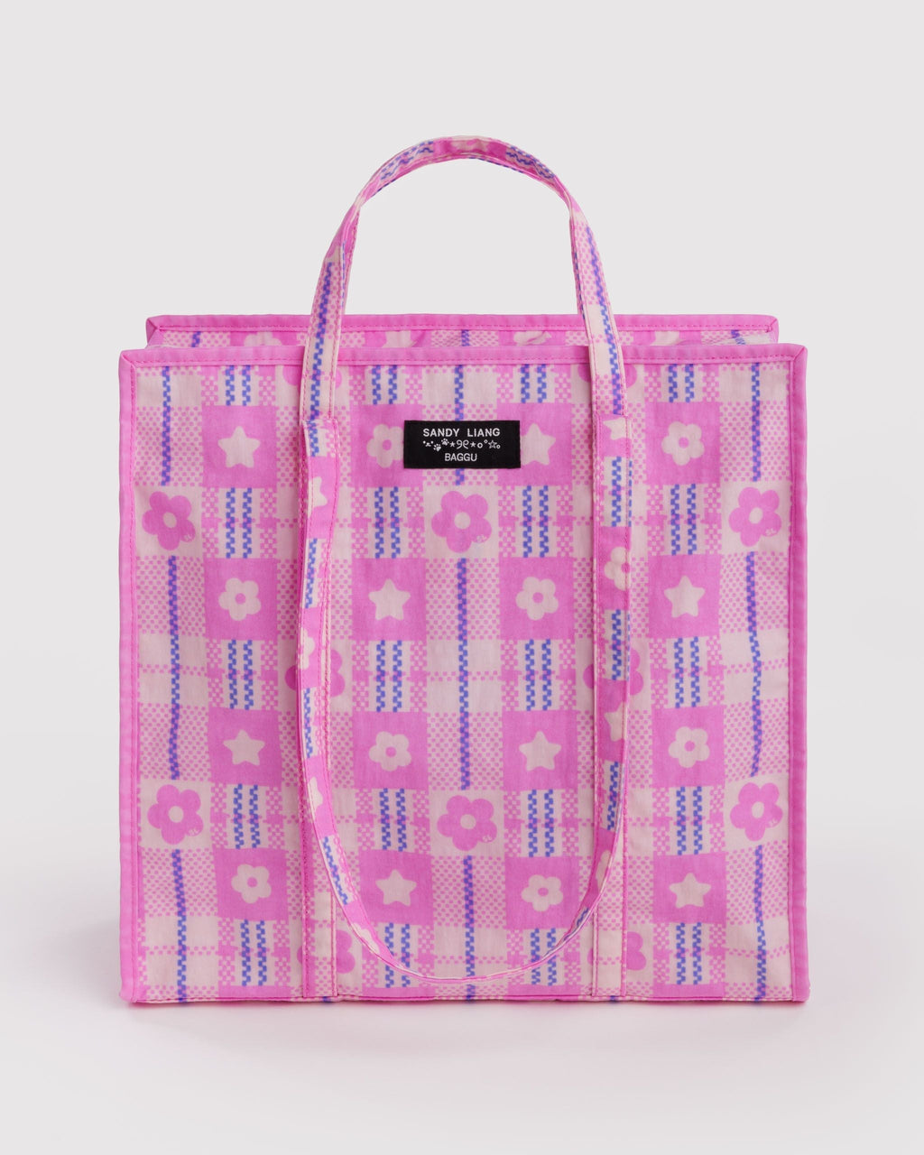 Large Nylon Market Bag - Market Plaid Pink
