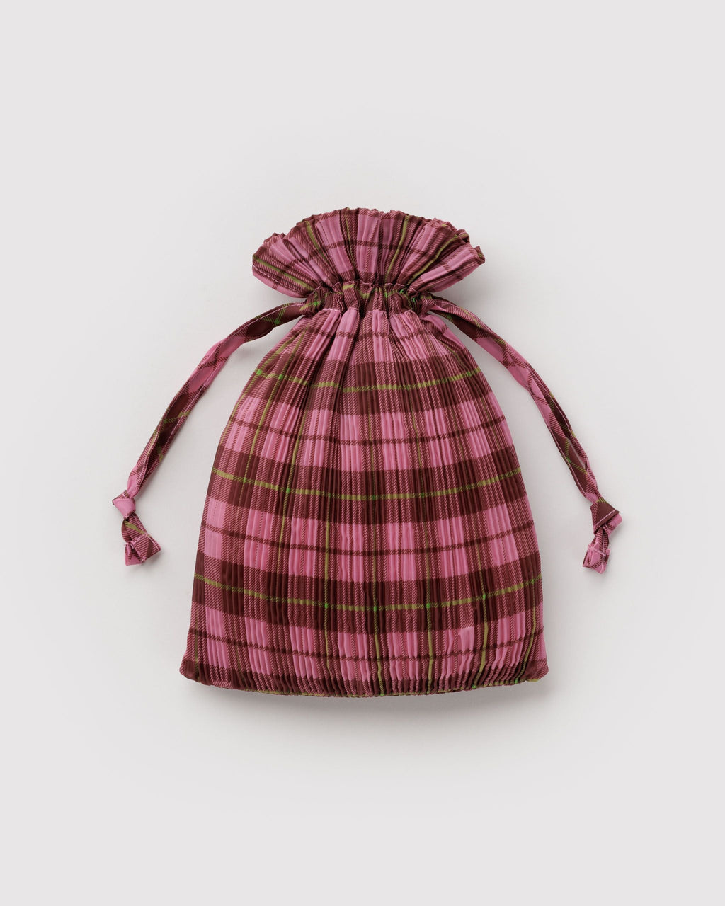 Pleated Baggu - Azalea Pink Tartan
